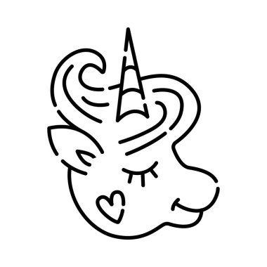 Unicorn head, black line vector icon