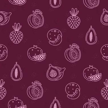 Appetizing fruits, burgundy seamless pattern