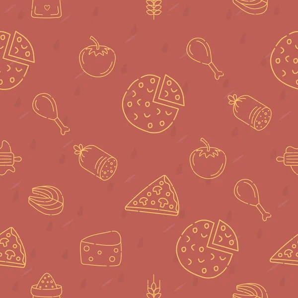 Food monochrome seamless pattern in red and yellow shades