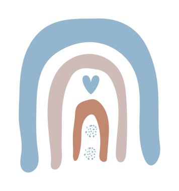 Cute boho rainbow in minimal style, vector illustration in beige and blue colors