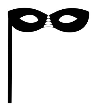 Simple black and white masquerade mask with a stick, vector illustration