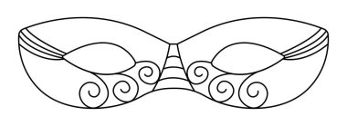 Black line masquerade mask for Purim holiday, vector monochrome illustration