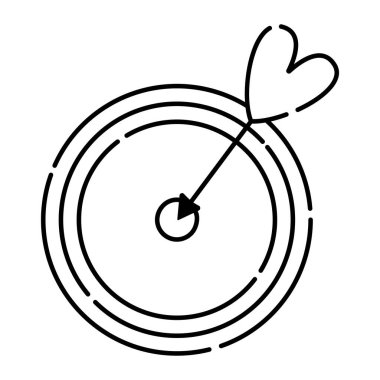 Aşk hedefi işareti, dart oynamak, vektör siyah çizgi simgesi