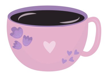 Kahveli şirin pembe fincan, pembe ve koyu kahverengi renkli çizimler.