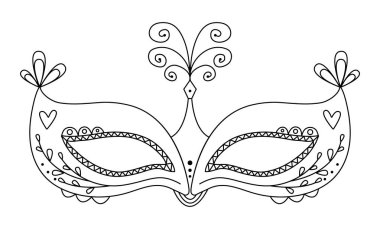 Karnaval siyah çizgi çizimleri için maskeli balo