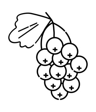 Frenk üzümü sürüsü siyah ve beyaz vektör çizgisi simgesi
