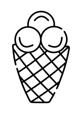 Dondurma waffle siyah ve beyaz vektör çizgisi simgesi