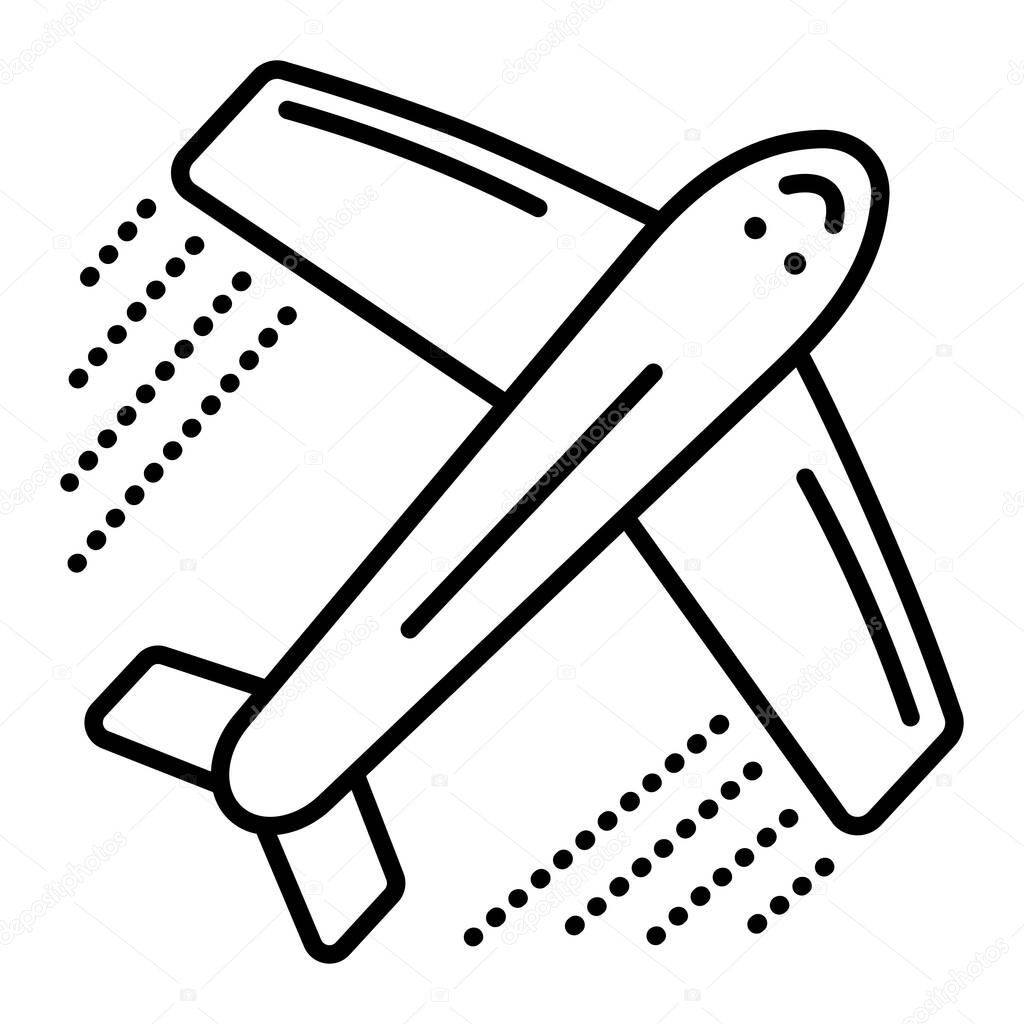 Single airplane black line vector icon, airliner pictogram, delivery by air transport, aircraft, plane in flight, minimal illustration