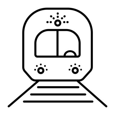 Tren, siyah çizgi vektör simgesi, metro vagonu işareti, metro lokomotifi sembolü.