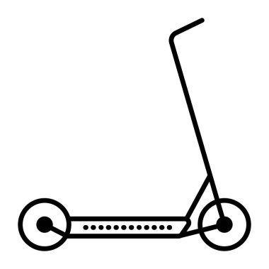 Elektrikli scooter siyah çizgi vektör simgesi, modern mobil ulaşım, yan görüş resmi, iki tekerlekli araç