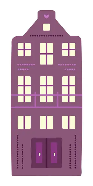 stock vector Single purple canal house in Amsterdam style, dutch architecture. Cute color Netherland building, preppy doodle, vector illustration