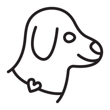 Köpek ağızlığı tek çizgi simgesi, sarkık kulaklı şirin köpek yavrusu, siyah düzenlenebilir vuruş, basit vektör monokrom piktogram, çizim çizimi