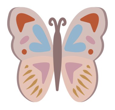 Kelebek boho stili vektör çizimi, süslü kanatlı renk sineği