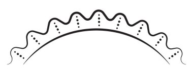 Ufuktaki güneşin yarısı, ufuk çizgisi görüntüsü, tek renkli siyah çizgi vektör çizimi