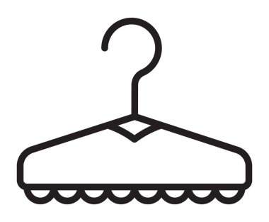 Fırfırlı elbise askısı, kadın soyunma odası tabelası, siyah düzenlenebilir vuruş simgesi, bir dolap, vestiyer, elbise dolabı, taslak çizim için basit vektör monokrom resim.