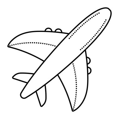 Uçak siyah çizgisi ve noktalı simge, vektör monokrom ana hat işareti, düzenlenebilir felçli tek bir uçak resmi