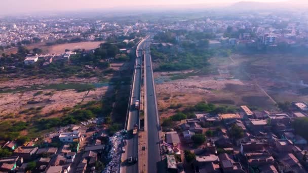 Aerial View Express Highway Road Running Long — Stock Video