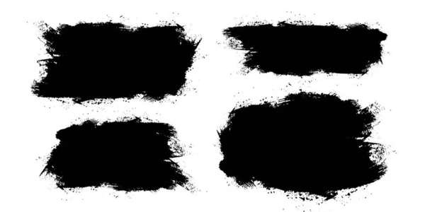 Set Black Ink Stains Black Paint Ink Brush Stroke Dark — Stock Vector