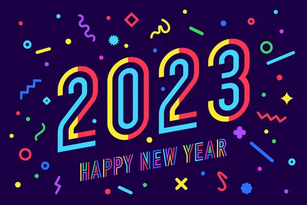 2023 Feliz Ano Novo Cartão Felicitações Com Inscrição Feliz Ano —  Vetores de Stock