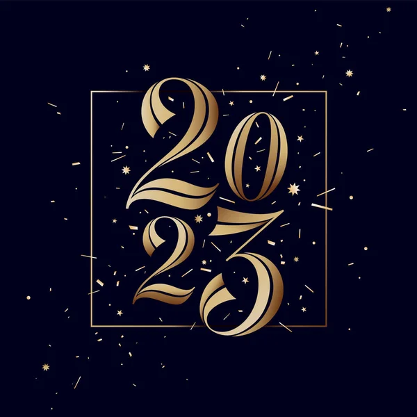 2023年新年明けましておめでとうございます 黄金のハッピーニューイヤーの休日のための2023とグリーティングカード ハッピーニューイヤーやメリークリスマスのための黄金の光沢のある明るいスタイル 休日の金の背景 バナー ベクターイラスト — ストックベクタ