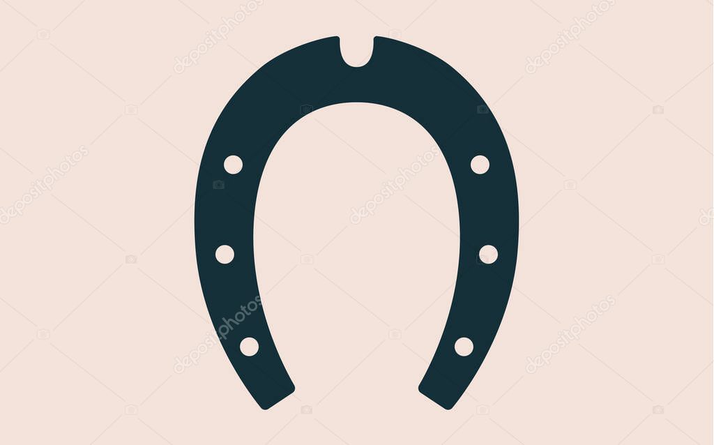 Sign lucky horseshoe. Simple graphic silhouette horseshoe on white background, good luck horseshoe, welcome symbol, vintage graphic and lucky symbols. Fortune logo sign horseshoe. Vector Illustration