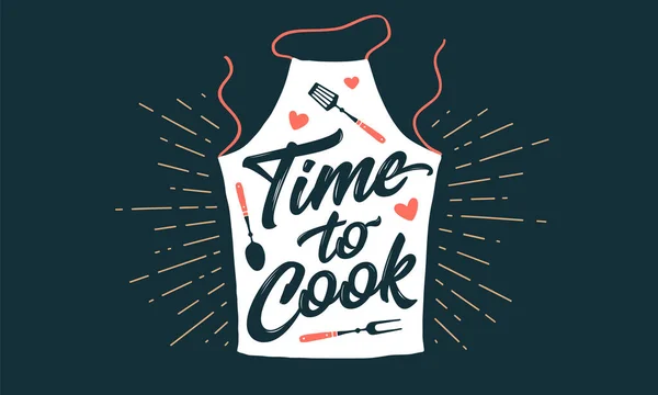 Ώρα Μαγειρέψεις Ποδιά Κουζίνας Διακόσμηση Τοίχου Αφίσα Ταμπέλα Απόσπασμα Αφίσα — Διανυσματικό Αρχείο