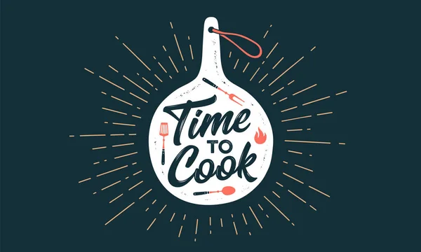 Ώρα Μαγειρέψεις Πίνακας Κοπής Κουζίνας Διακόσμηση Τοίχου Αφίσα Ταμπέλα Απόσπασμα — Διανυσματικό Αρχείο