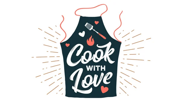 Lettering Cook Love Avental Cozinha Decoração Parede Cartaz Sinal Citação — Vetor de Stock