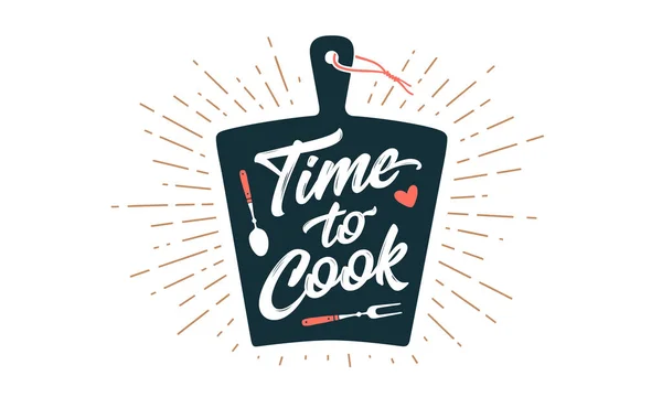 Lettering Time Para Cook Placa Corte Cozinha Decoração Parede Cartaz — Vetor de Stock