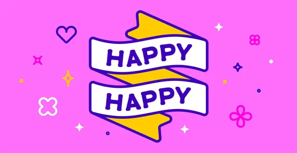 Lint Spandoek Happy Happy Wenskaart Met Lint Woord Happy Trendy — Stockvector