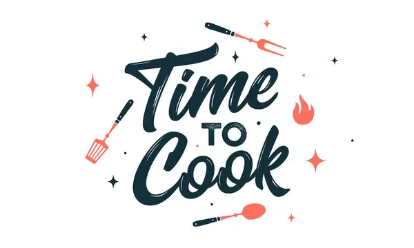 Lettering Time Para Cook Decoração Parede Cozinha Cartaz Sinal Citação — Vetor de Stock