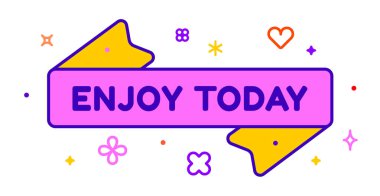 Kurdele ve afiş. Günün tadını çıkarın. Kurdeleli tebrik kartı ve 