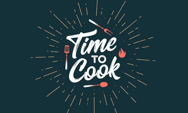 Lettering Time Para Cook Decoração Parede Cozinha Cartaz Sinal Citação — Vetor de Stock