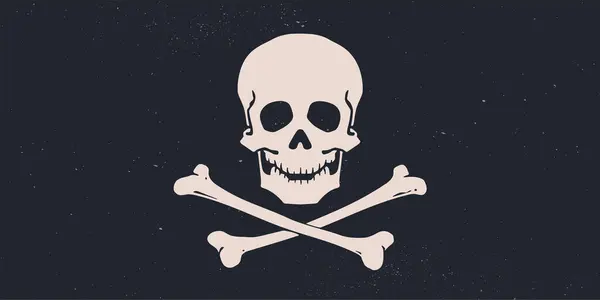 Death Skull Crossbones Retro Hand Drawn White Skull Cross Bones — Stock Vector