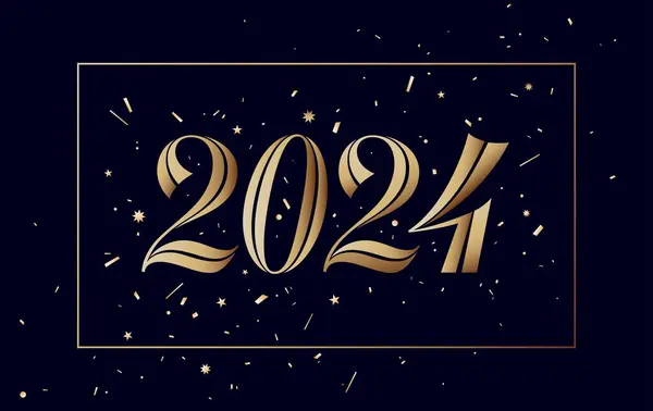 2024 Happy New Year Greeting Card 2024 Golden Happy New — Stock Vector