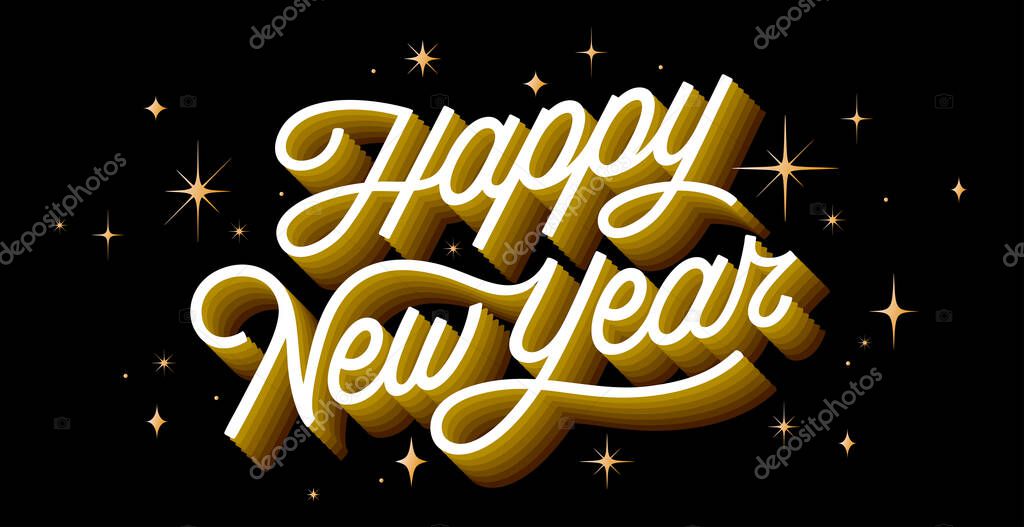 Lettering. Happy New Year. Lettering text, calligraphy handwriting for christmas happy new year. Holiday christmas background, happy new year symbol for web, print. Greeting card. Vector Illustration