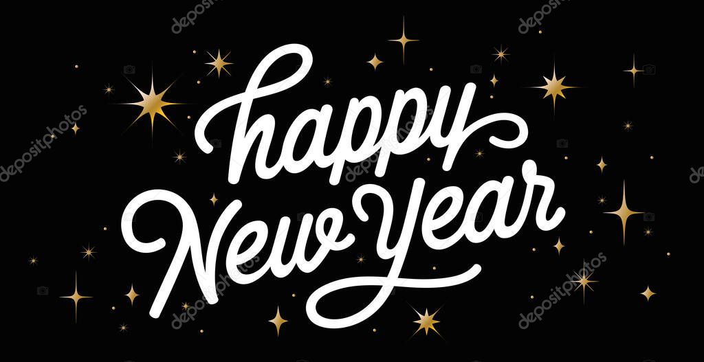 Lettering. Happy New Year. Lettering text, calligraphy handwriting for christmas happy new year. Holiday christmas background, happy new year symbol for web, print. Greeting card. Vector Illustration