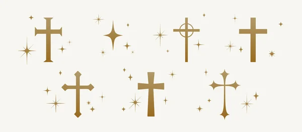 Collection Christian Religious Cross Set Symbol Religion Cross White Background — Stock Vector