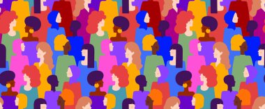 Şablon kalabalıklaştı, genç kadınlar, modaya uygun, kusursuz bir geçmişi var. Model çeşitliliği farklı stil kadınları farklı milletler, ırklar, etnik kökenler. Geçmişi olan bir kadın, kusursuz grafikler. Vektör İllüstrasyonu