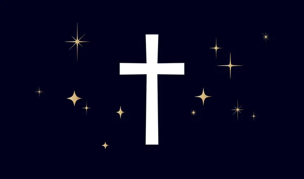 Christian Religious Cross Symbol Religion Cross Dark Background Shiny Golden — Stock Vector