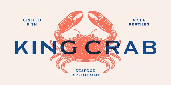 Crab Seafood Sketch Vintage Retro Print Seafood Crab Sketch Logo — Stock Vector