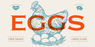 Tavuk, yuvalı tavuk, yumurta. Çizim çalışması silueti. Yuvalı tavuk, yumurta. Etiket, etiket, tavuk yuvası, yumurta, mürekkep şeklinde çizim, eski usul oyma. Vektör İllüstrasyonu