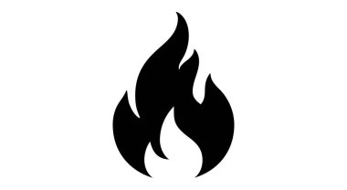 Ateş, alev, şenlik ateşi. Ateş ikonu, beyaz arka planda soyut bir tarz. Düz ateş sembolü, şenlik ateşi işareti, alevli kamp ateşi emojisi. En az grafik stili olan ateş topu kampı. Vektör İllüstrasyonu