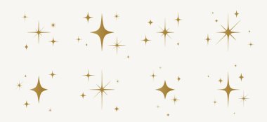 Yıldızlar ayarlandı, simgeler toplandı. Yıldız soyut şekillerini ayarla. Tasarım posteri, kart, afiş için şablon. Klasik grafik yıldız kümesi, ışık ışınları. El yapımı tasarım elementleri. Vektör İllüstrasyonu
