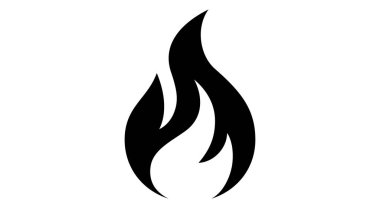 Ateş, alev, şenlik ateşi. Ateş ikonu, beyaz arka planda soyut bir tarz. Düz ateş sembolü, şenlik ateşi işareti, alevli kamp ateşi emojisi. En az grafik stili olan ateş topu kampı. Vektör İllüstrasyonu