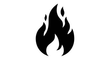 Ateş, alev, şenlik ateşi. Ateş ikonu, beyaz arka planda soyut bir tarz. Düz ateş sembolü, şenlik ateşi işareti, alevli kamp ateşi emojisi. En az grafik stili olan ateş topu kampı. Vektör İllüstrasyonu