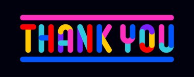 Teşekkür ederim. Komik afiş, konuşma balonu, poster etiketi konsepti. Geometrik renkli eğlence tarzı, parlak bir gece partisi, mesajla. Teşekkürler. Konuşma, mesaj, mesaj. Teşekkürler. Vektör İllüstrasyonu