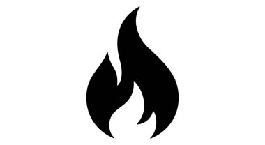 Ateş, alev, şenlik ateşi. Ateş ikonu, beyaz arka planda soyut bir tarz. Düz ateş sembolü, şenlik ateşi işareti, alevli kamp ateşi emojisi. En az grafik stili olan ateş topu kampı. Vektör İllüstrasyonu