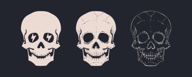 Ölüm Kurukafa Çapraz Kemikleri. Retro el beyaz kafatası, çapraz kemikler, beyaz korsan bayrağı. Klasik poster posteri, siyah kafatası iskeleti, beyaz arka plan, Cadılar Bayramı kutlaması. Vektör İllüstrasyonu