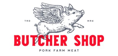 Uç domuzcuk, domuz, kanatlı domuz yavrusu. Klasik domuz baskısı, siyah beyaz sinek domuz çizimi, kanatlı domuz yavrusu, grunge domuzu eski usul. Siluet melek domuz, domuz yavrusu, domuz yavrusu. Vektör İllüstrasyonu